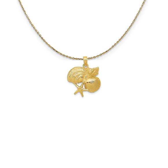14k Yellow Gold Shell Cluster Necklace - 24 Inch